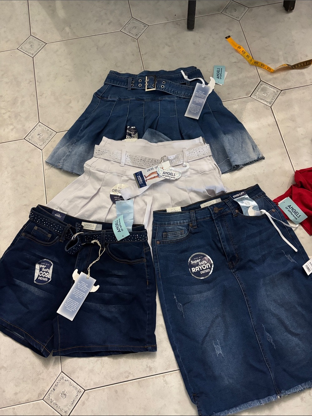 Angels Blue and White Girls Denim & Cotton Skirt and Shorts Set